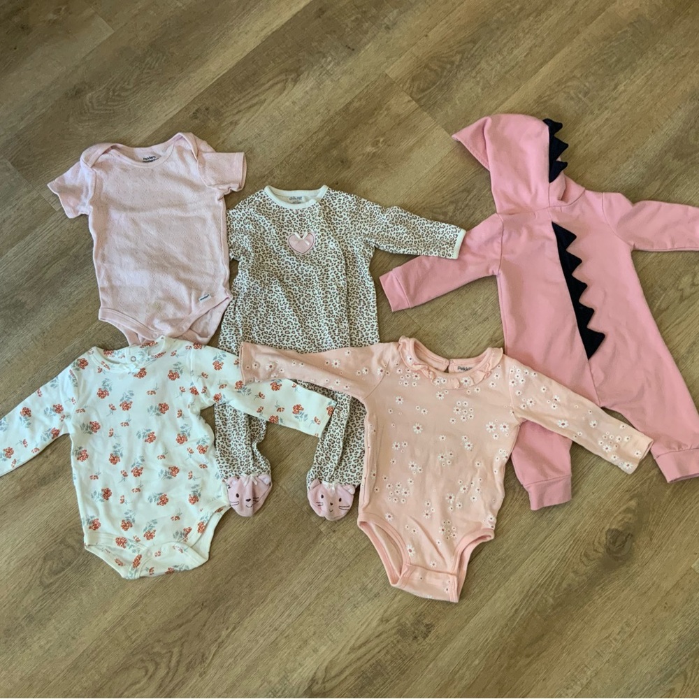 5 Piece Set with Pink Dinosaur Zip Up Bundle